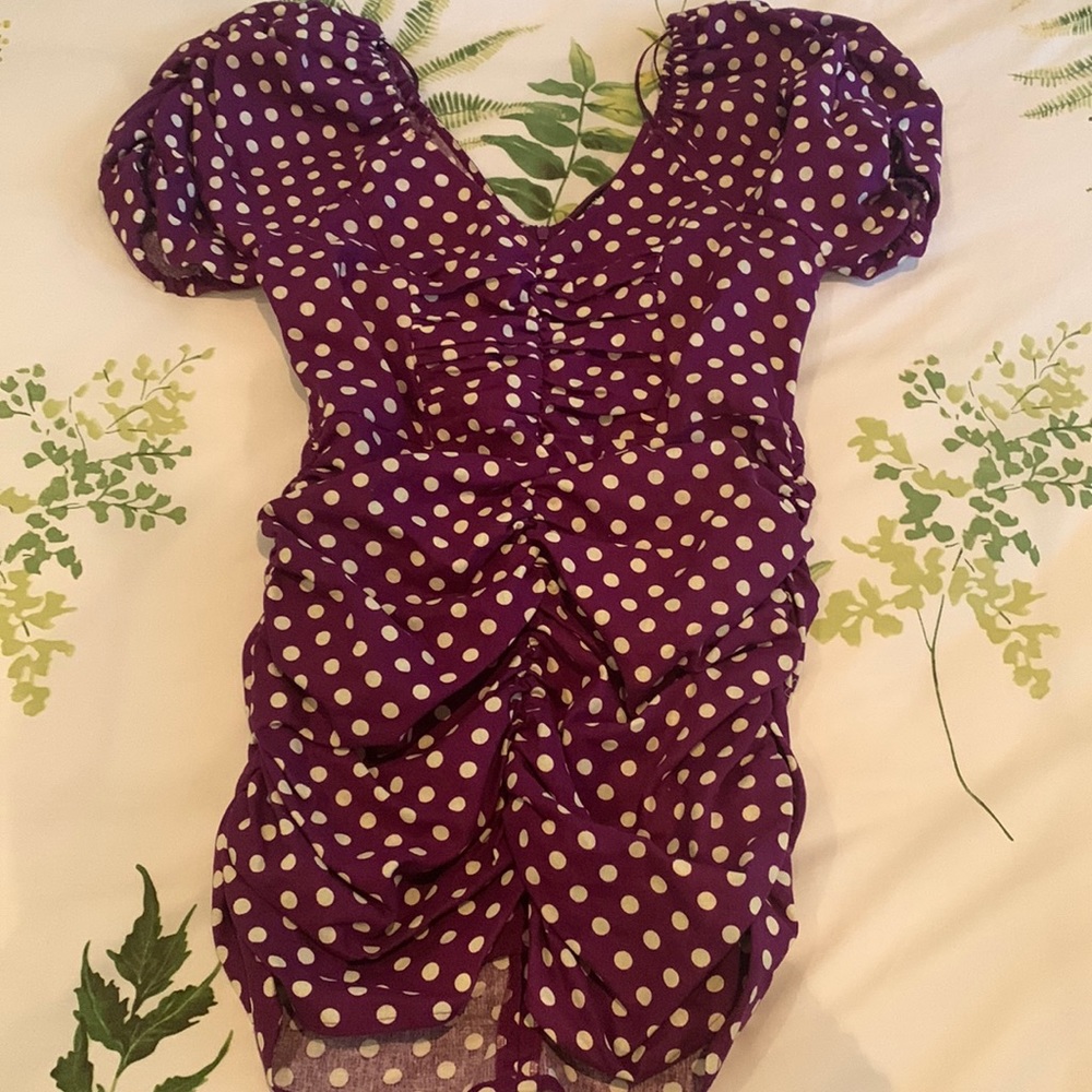 Retro polka dot short sleeve dress with poof sleeve